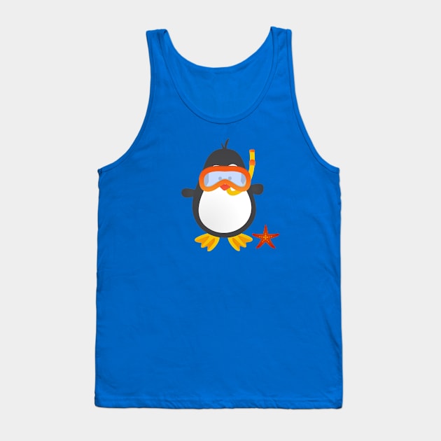 Cute Snorkeling Penguin with Starfish Tank Top by bluerockproducts